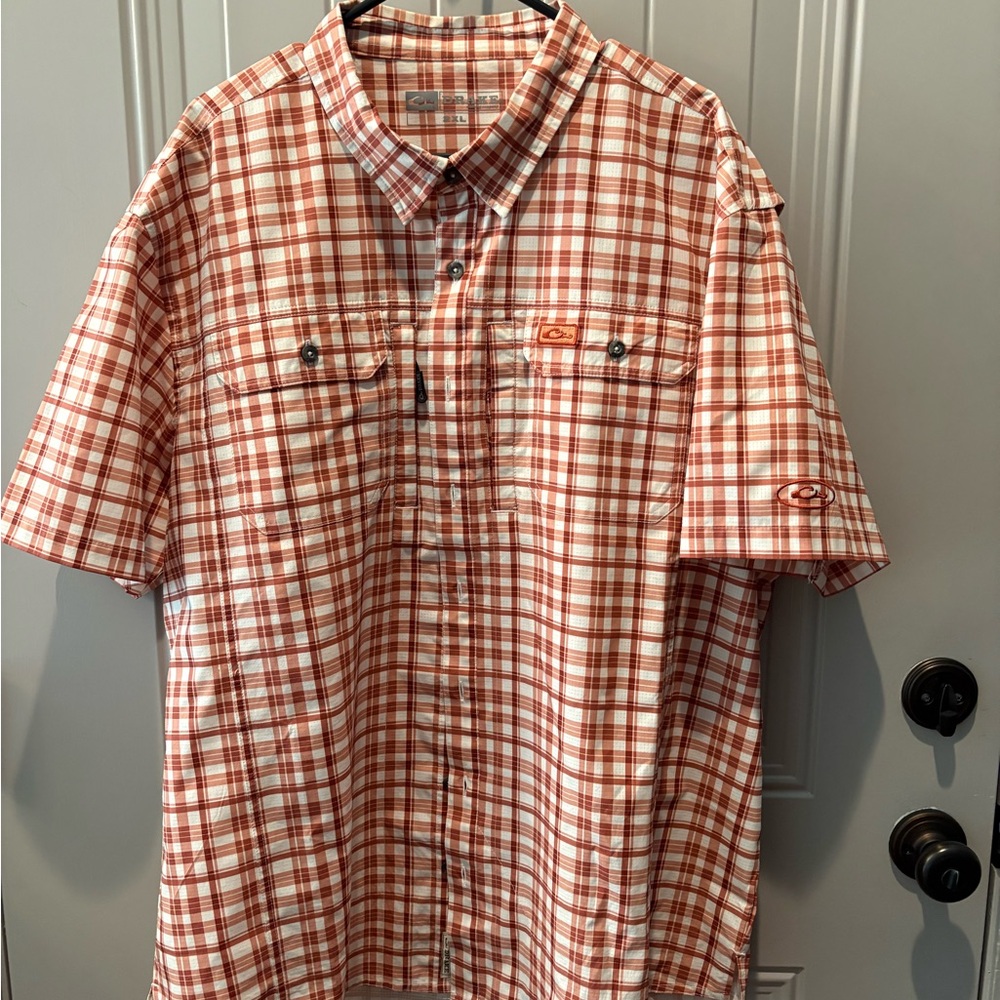 Drake Red/Orange and White Plaid Casual Shirt